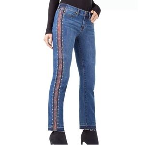 Liverpool Modern Montauk Blue Jeans w Studded Side Stripe Ankle Length Raw Hem